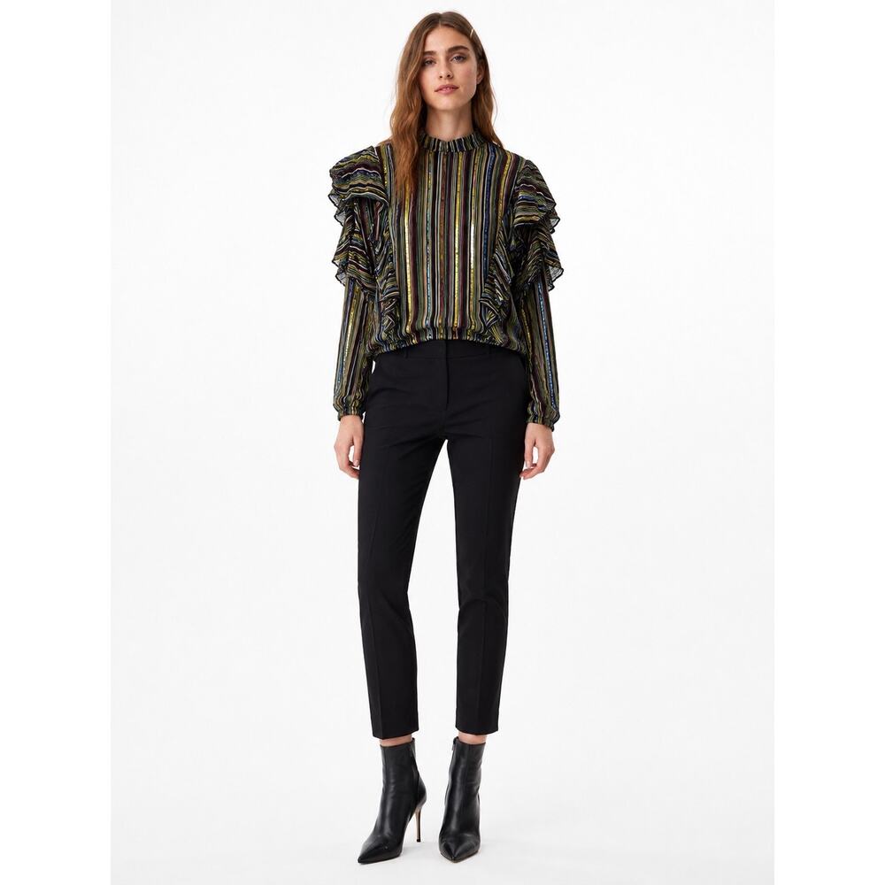 ZARA Exaggerated Ruffle Sequin Striped Blouse Top Multicolored Shirt